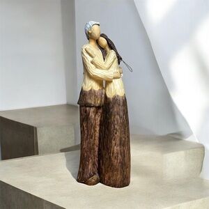 Handcarved‎ Wooden Couple Embracing 12” Figurine MCM Rustic Cottage Decor